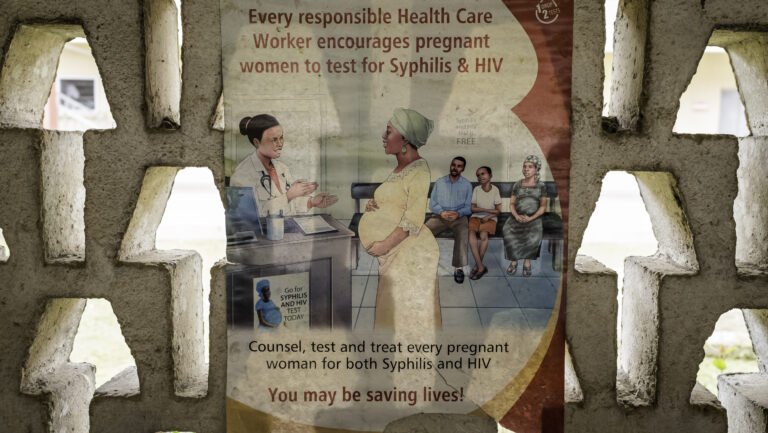 A sign encouraging pregnant women to test for HIV and syphilis in St Luke's Hospital, Anua - Uyo, Akwa Ibom State, Nigeria