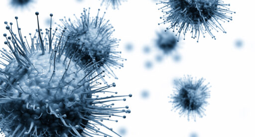 COVID-19 particles on a white background