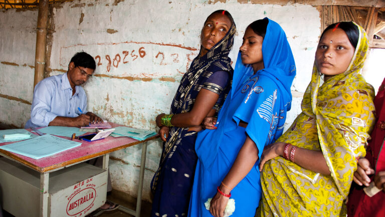 Indian women at a rural pregnancy clinic in Adapur, Bihar State, India