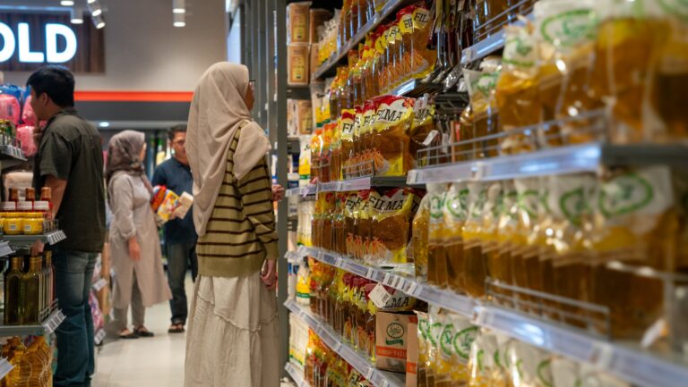Various cooking oils a at supermarket in Bandung, Indonesia