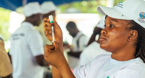 A healthcare worker drawing up the RTS,S vaccine
